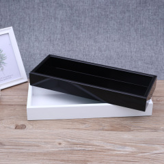 Rectangle wooden serving tray black and white lacquer painting decorative tray