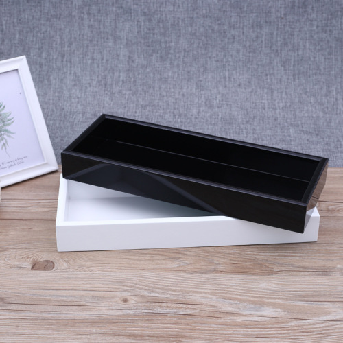 Rectangle wooden serving tray black and white lacquer painting decorative tray