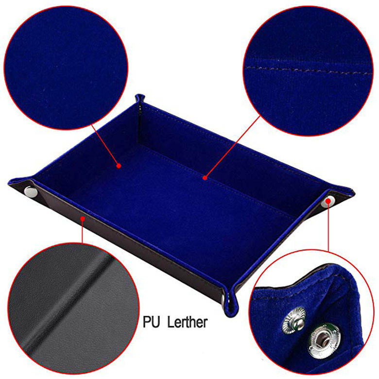 popular folding dice tray pu leather velvet dice storage tray