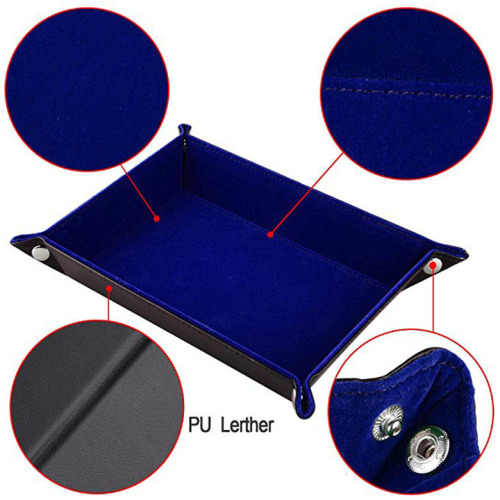 popular folding dice tray pu leather velvet dice storage tray