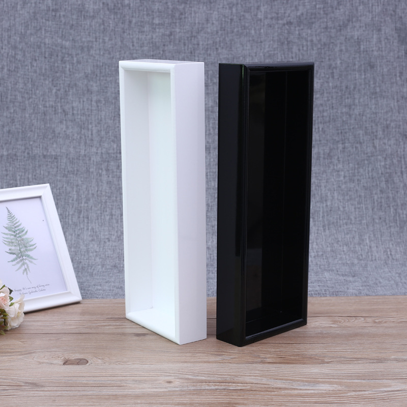 Rectangle wooden serving tray black and white lacquer painting decorative tray