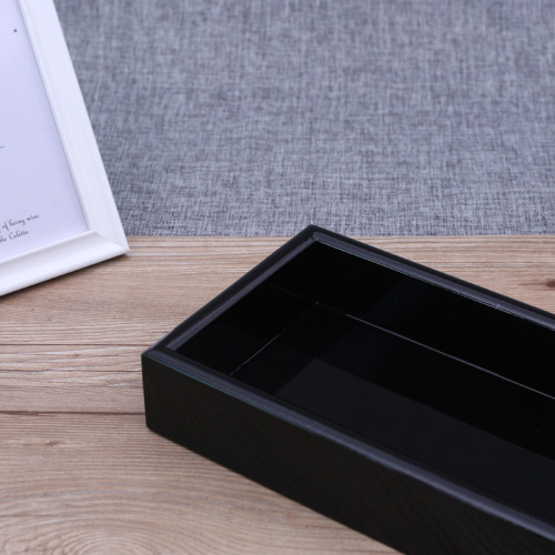 Rectangle wooden serving tray black and white lacquer painting decorative tray