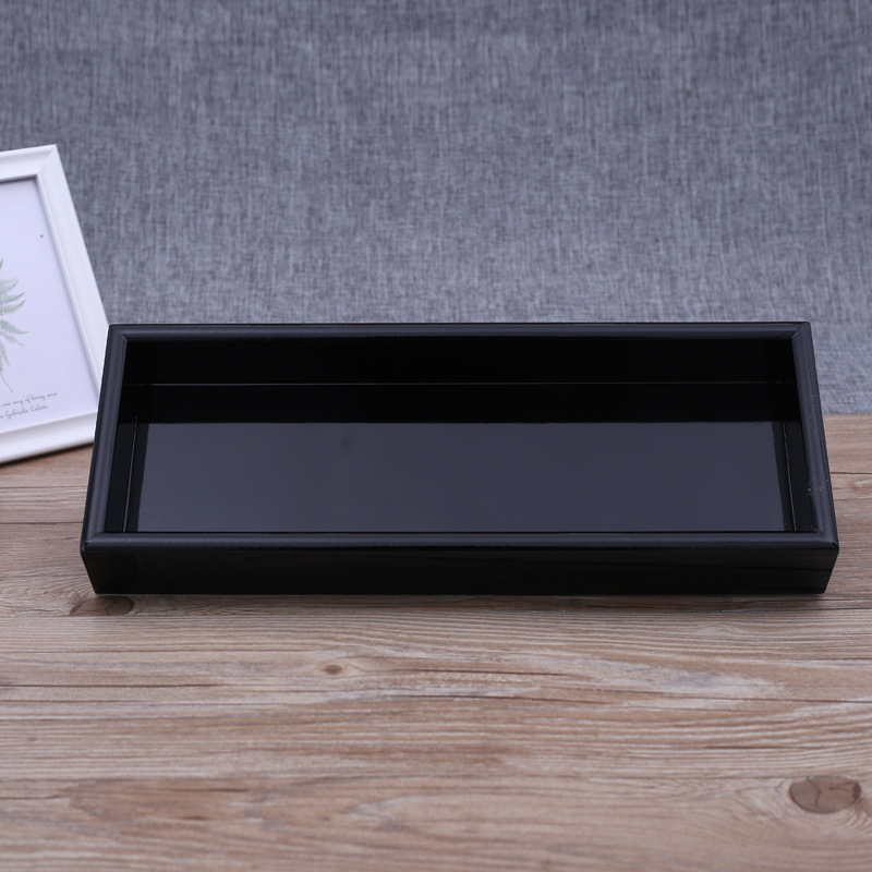 Rectangle wooden serving tray black and white lacquer painting decorative tray