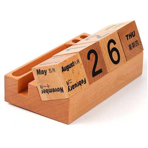 Exquisite Popular Wooden Desktop Calendar with Pen Holder
