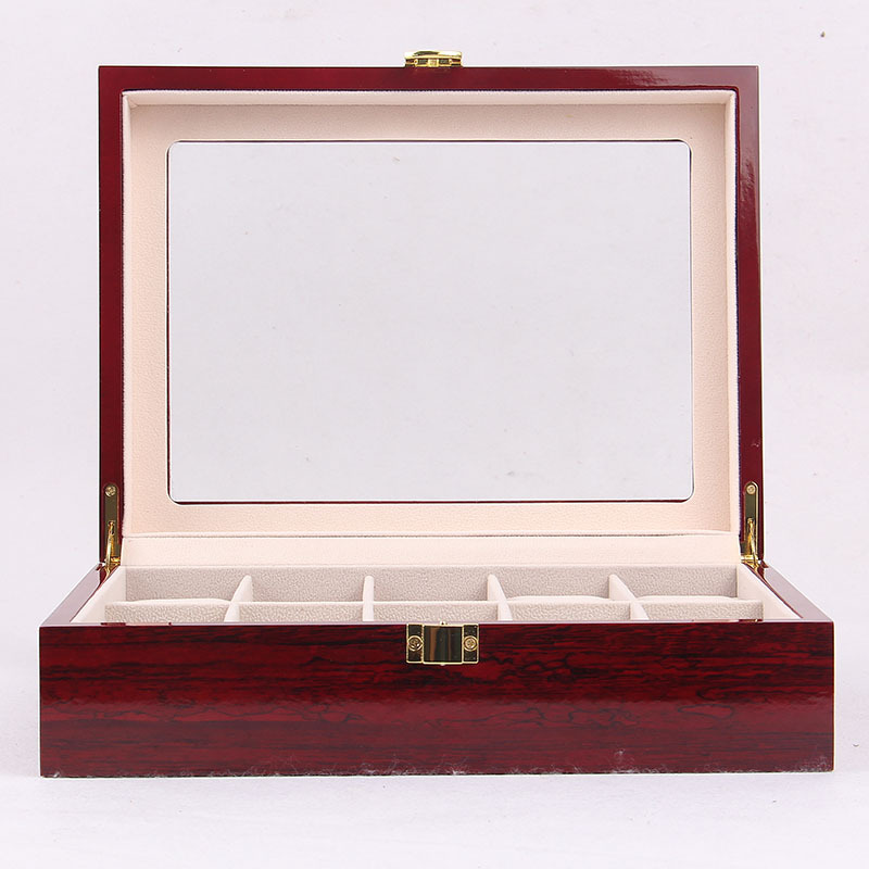 Luxury Gift Classic Wine Red Storage Watch Box, Wooden Watch Organizer, 10 Slots Display Case, Cherry