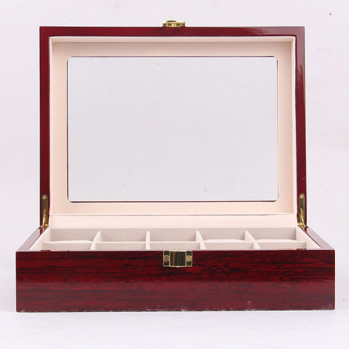 Luxury Gift Classic Wine Red Storage Watch Box, Wooden Watch Organizer, 10 Slots Display Case, Cherry