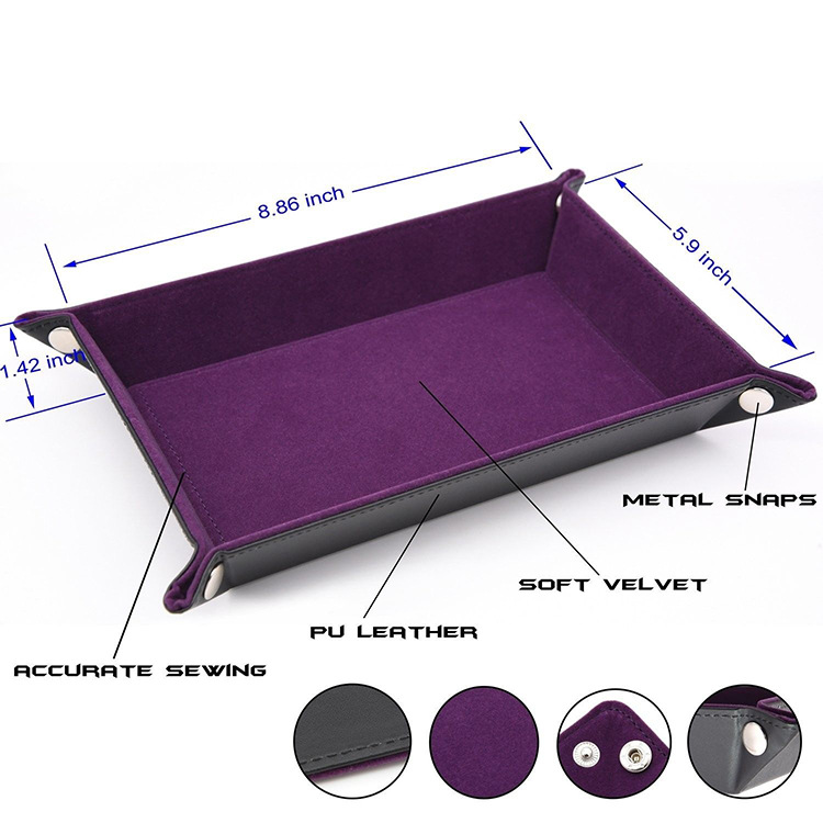 popular folding dice tray pu leather velvet dice storage tray