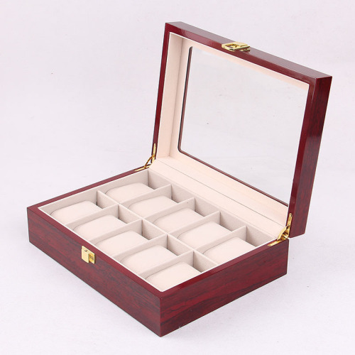 Luxury Gift Classic Wine Red watch box with drawer Storage Watch Box, Wooden Watch Organizer, 10 Slots Display Case, Cherry