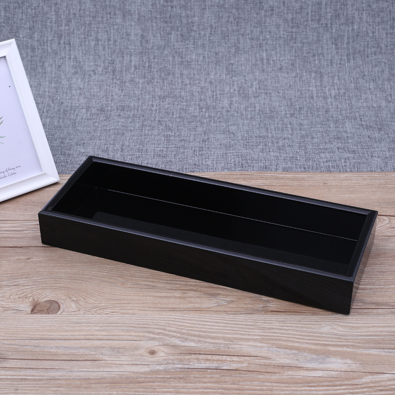 Rectangle wooden serving tray black and white lacquer painting decorative tray