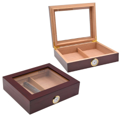 Manufacturer Nature Color Spanish Cedar Wooden Cigar Box With Cigar Hygrometer