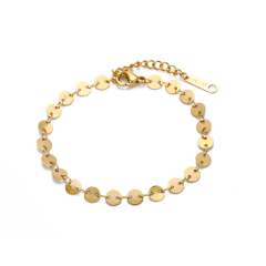 14K Gold Plated Round Disc Jewelry Stainless Steel Bracelet