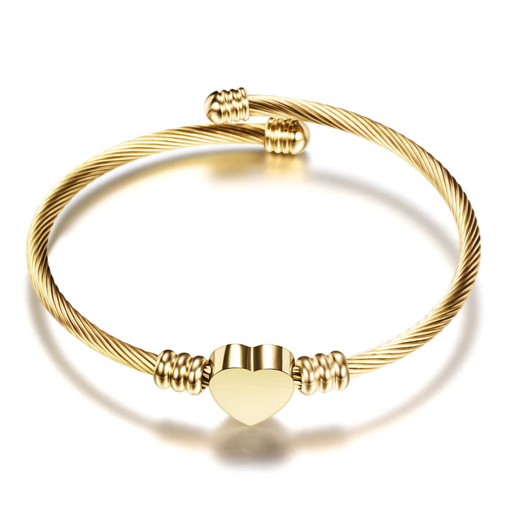 18K Stainless Steel Bracelet Women , Heart Shape Gold Plated Stainless Steel Bracelet Jewelry