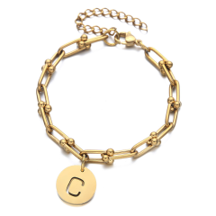 18K Gold Plated Chain &amp; Link Bracelet 26 Initial Letters Stainless Steel Bracelet