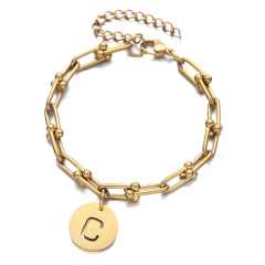 18K Gold Plated Chain & Link Bracelet 26 Initial Letters Stainless Steel Bracelet