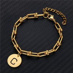 18K Gold Plated Chain & Link Bracelet 26 Initial Letters Stainless Steel Bracelet
