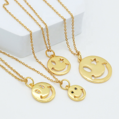 Wholesale women girl jewelry stainless steel gold plated chain smiling pendant jewelry necklace