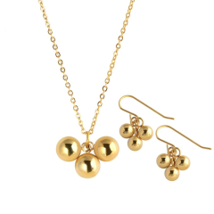 High Polished Stainless Steel Necklace and Earring Set Gold Ball Beads
