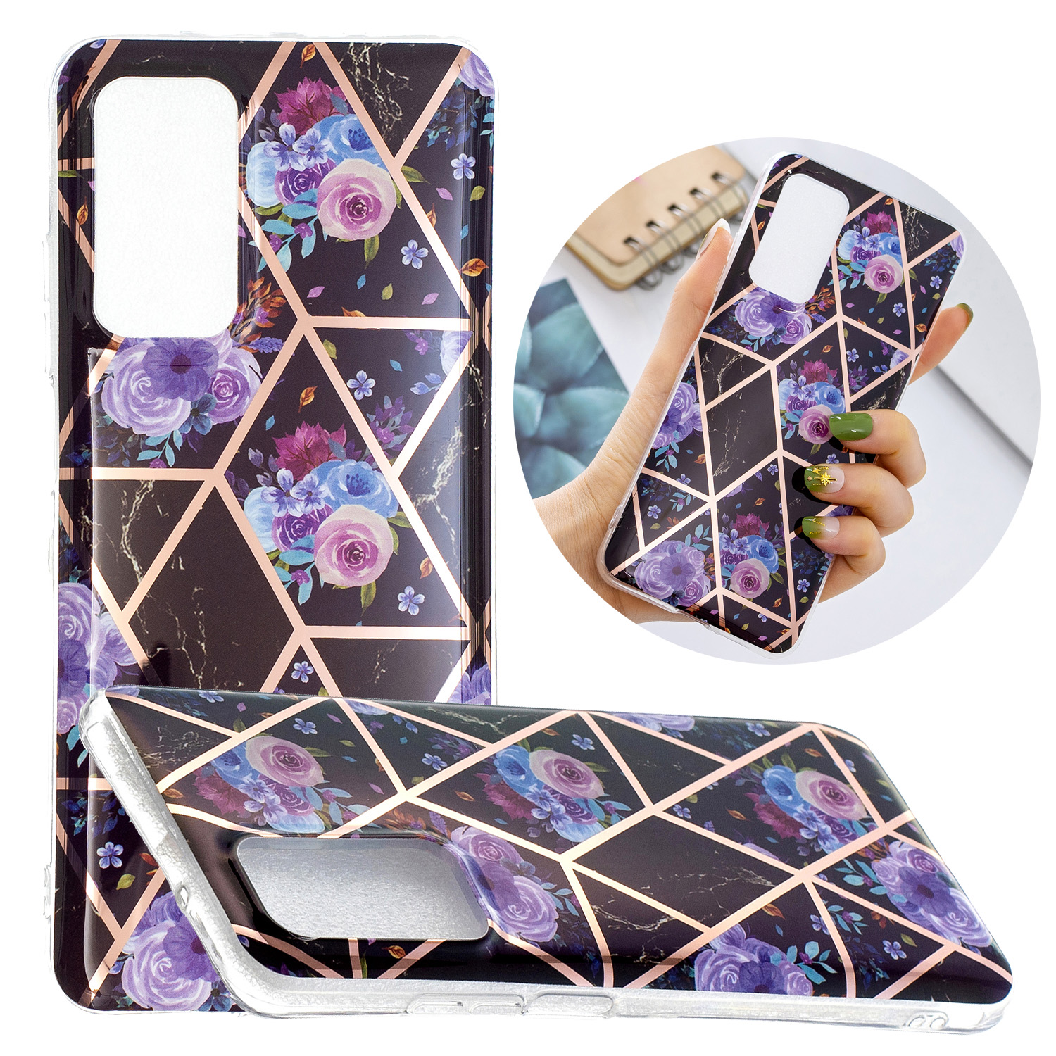 Marble Pattern Protector Plating IMD TPU Phone Shell for Samsung A32 4G- Cherry glitter