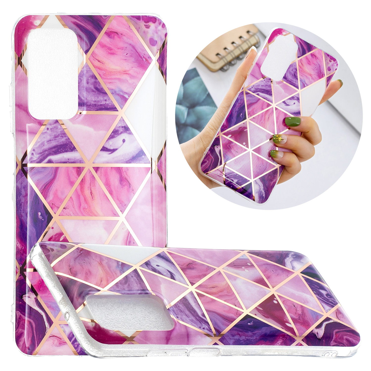Marble Pattern Protector Plating IMD TPU Phone Shell for Samsung A32 4G- Cherry glitter