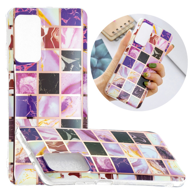 Marble Pattern Protector Plating IMD TPU Phone Shell for Samsung A32 4G- Cherry glitter