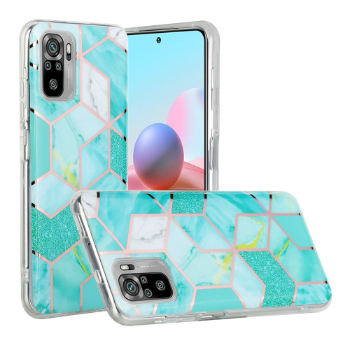 Marble Pattern Protector Plating IMD TPU Phone Shell for Redmi Note 10- Green glitter