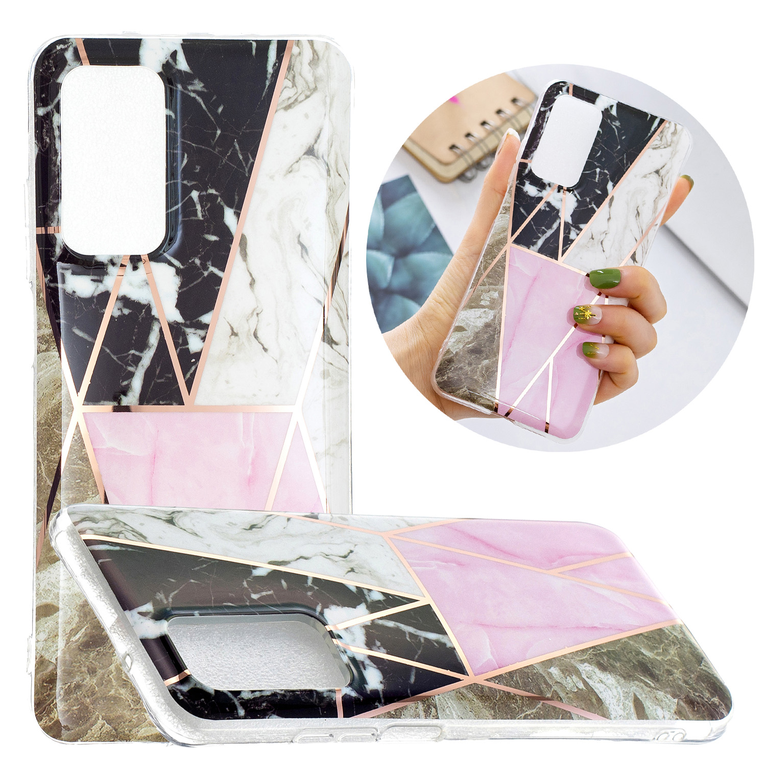 Marble Pattern Protector Plating IMD TPU Phone Shell for Samsung A32 4G- Cherry glitter