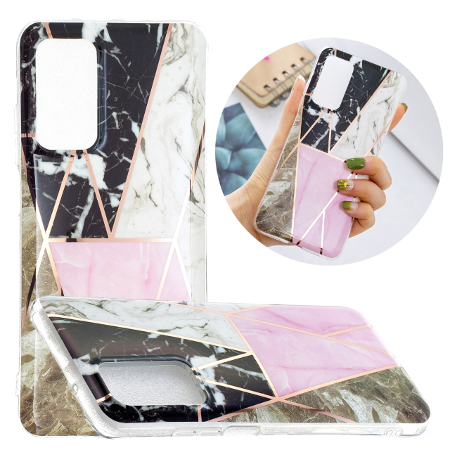 Marble Pattern Protector Plating IMD TPU Phone Shell for Samsung A32 4G- Cherry glitter