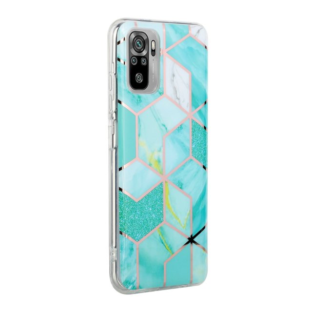 Marble Pattern Protector Plating IMD TPU Phone Shell for Redmi Note 10- Green glitter