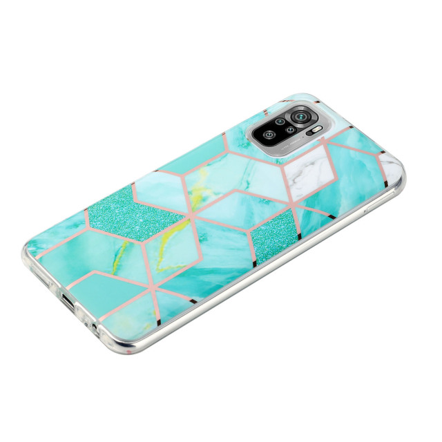 Marble Pattern Protector Plating IMD TPU Phone Shell for Redmi Note 10- Green glitter