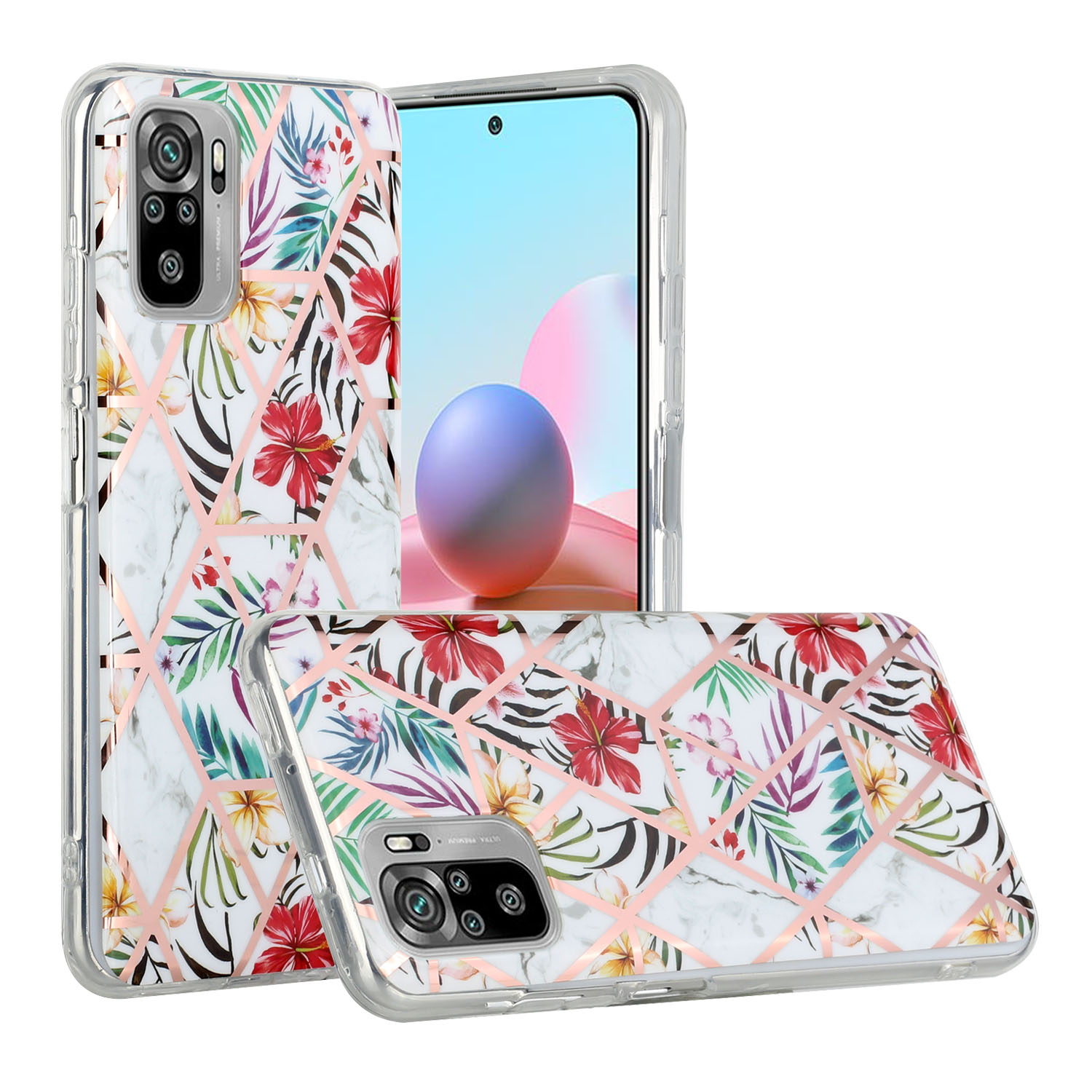 Marble Pattern Protector Plating IMD TPU Phone Shell for Redmi Note 10- Green glitter