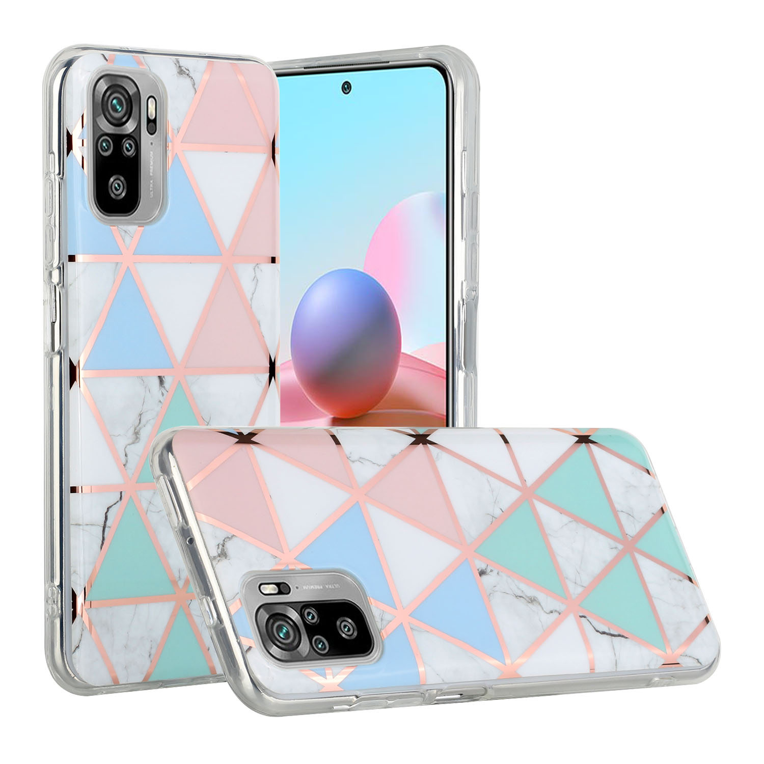 Marble Pattern Protector Plating IMD TPU Phone Shell for Redmi Note 10- Green glitter