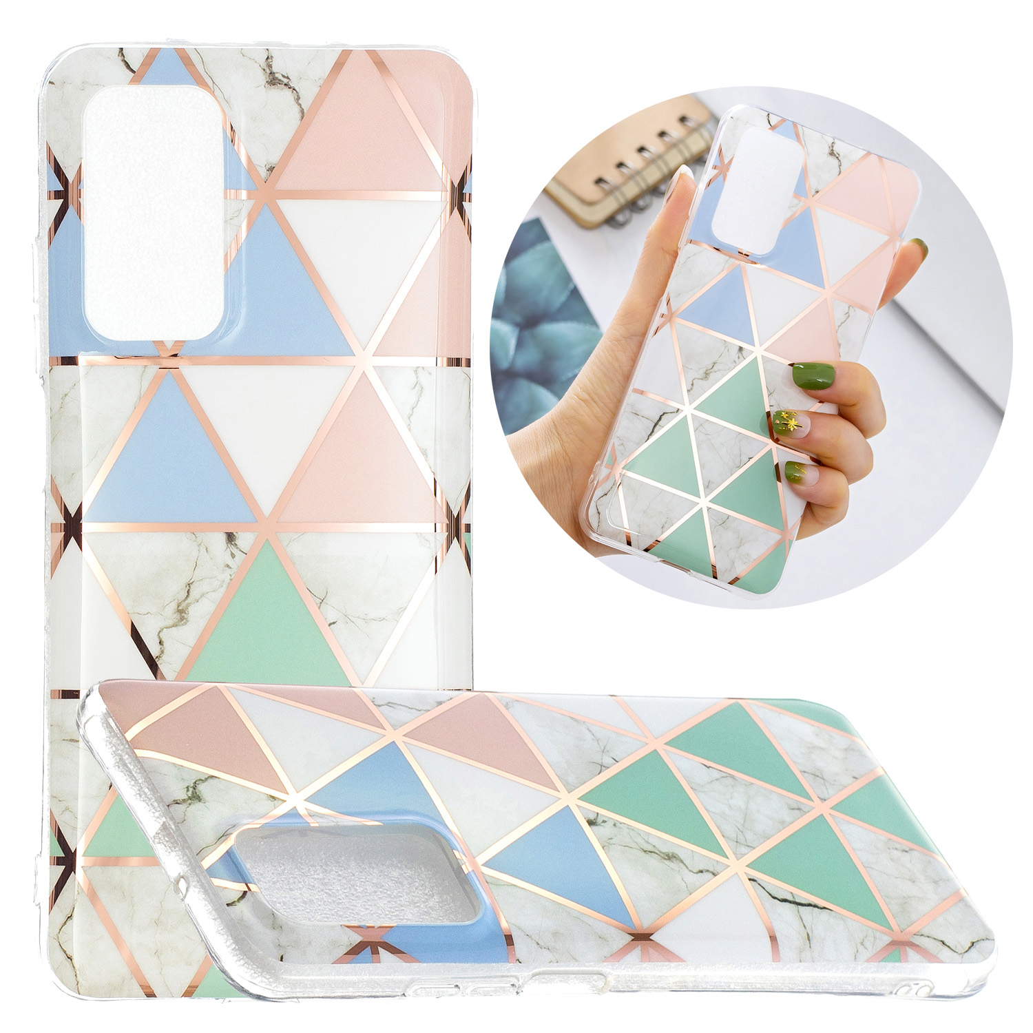 Marble Pattern Protector Plating IMD TPU Phone Shell for Samsung A32 4G- Cherry glitter