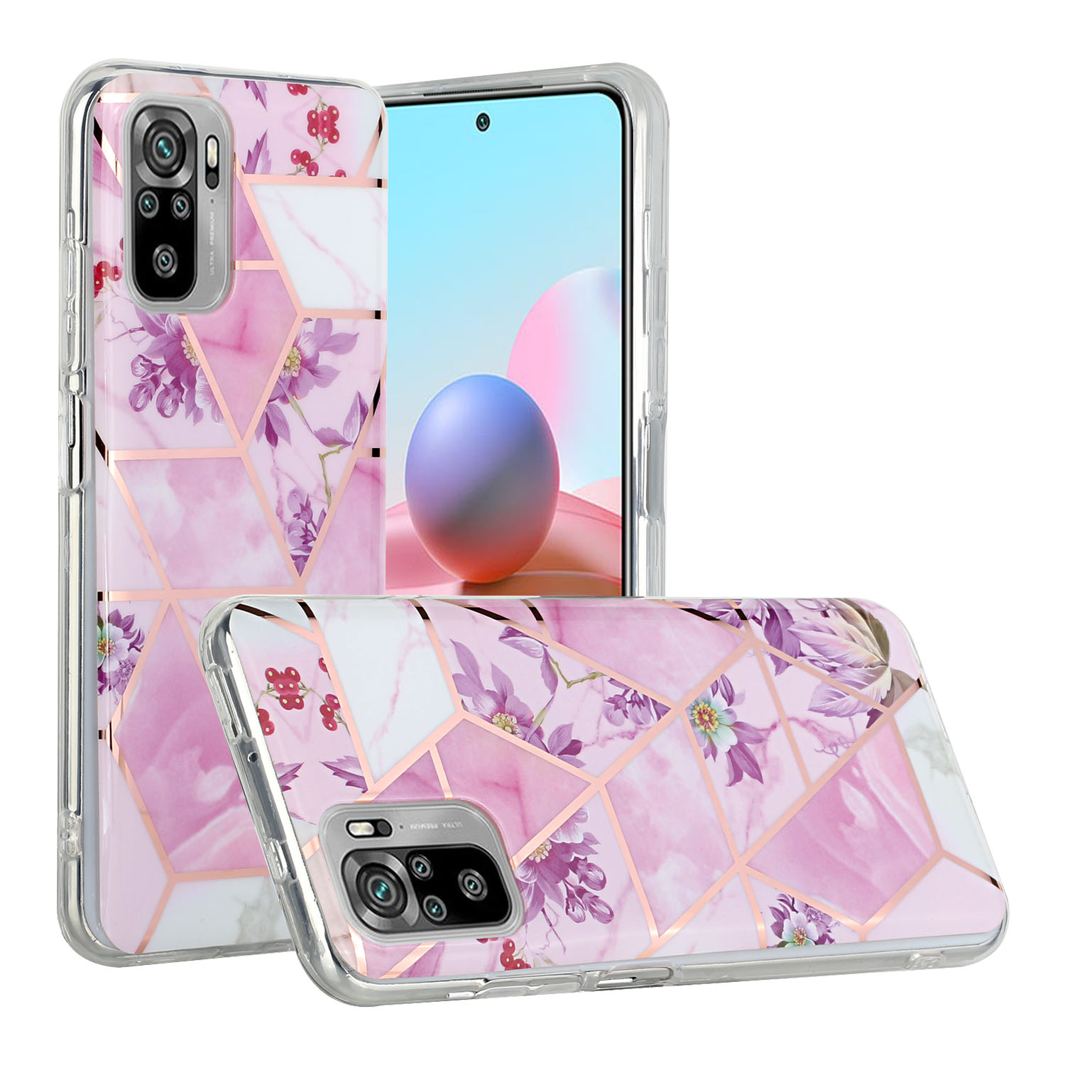 Marble Pattern Protector Plating IMD TPU Phone Shell for Redmi Note 10- Green glitter