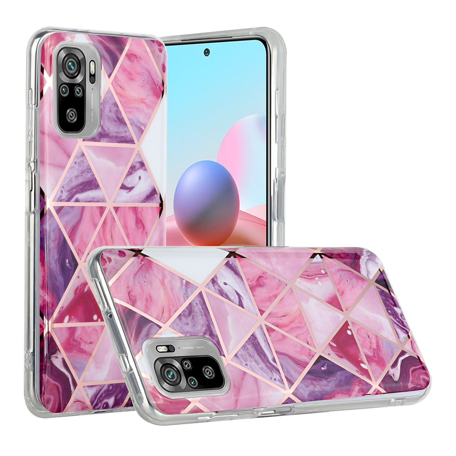 Marble Pattern Protector Plating IMD TPU Phone Shell for Redmi Note 10- Green glitter