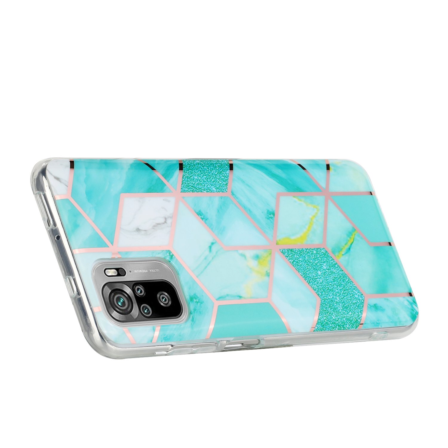 Marble Pattern Protector Plating IMD TPU Phone Shell for Redmi Note 10- Green glitter