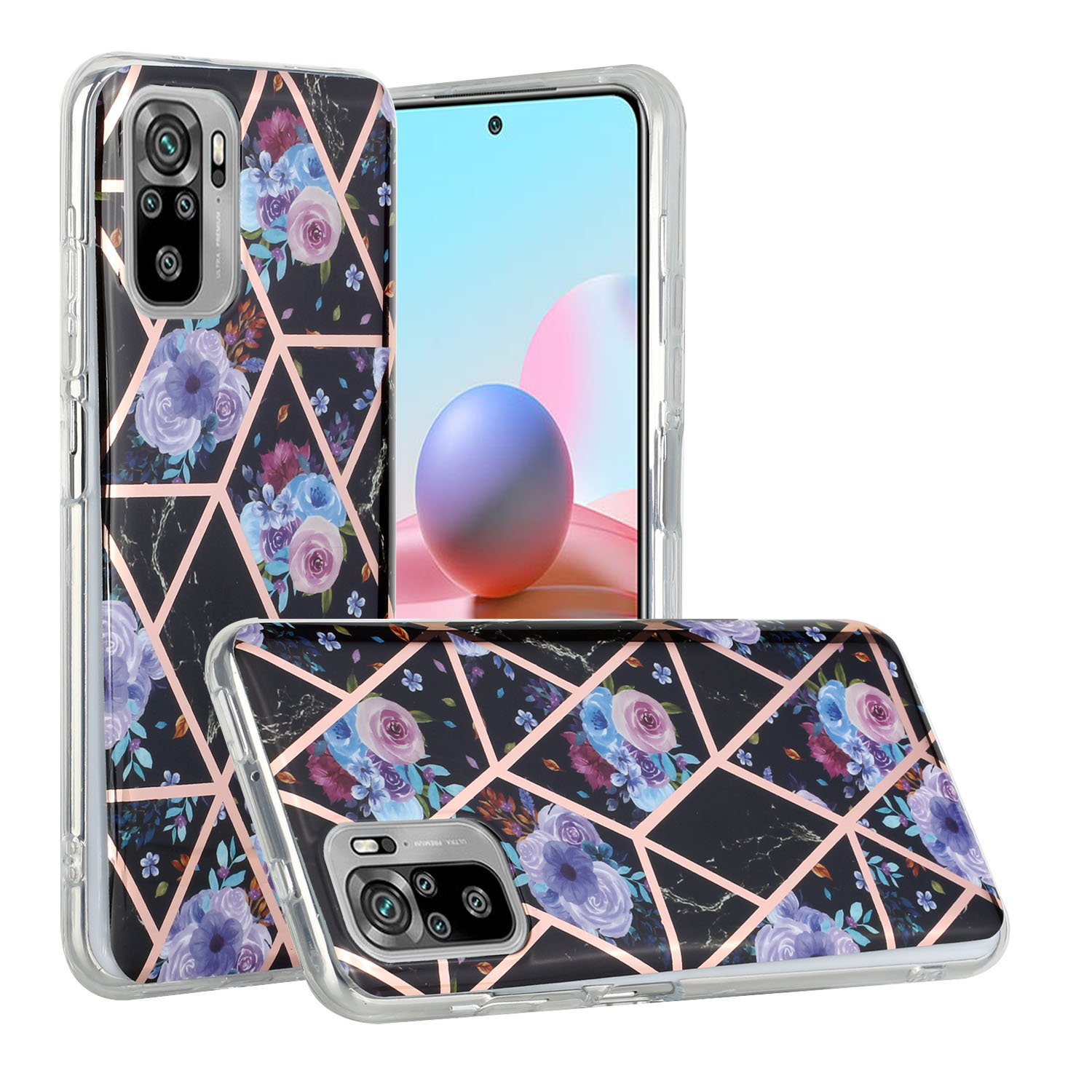 Marble Pattern Protector Plating IMD TPU Phone Shell for Redmi Note 10- Green glitter
