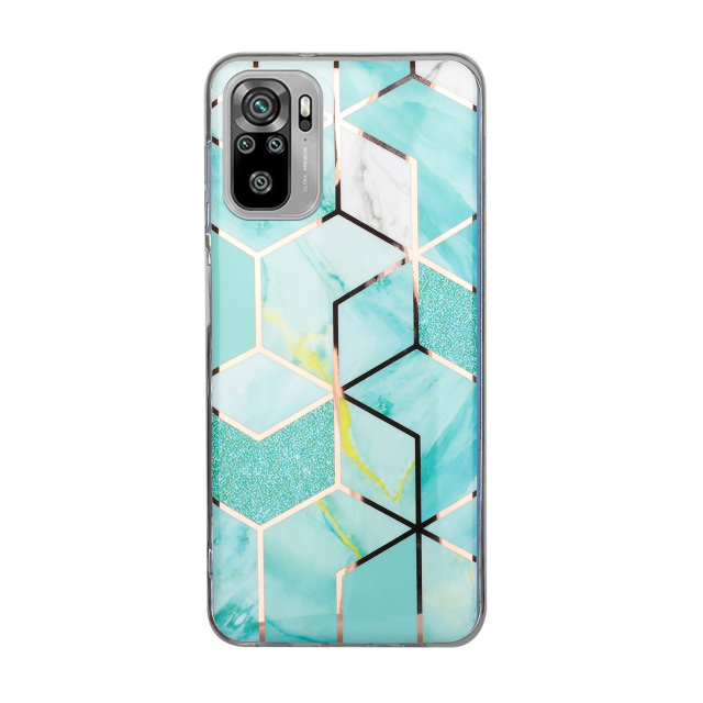 Marble Pattern Protector Plating IMD TPU Phone Shell for Redmi Note 10- Green glitter
