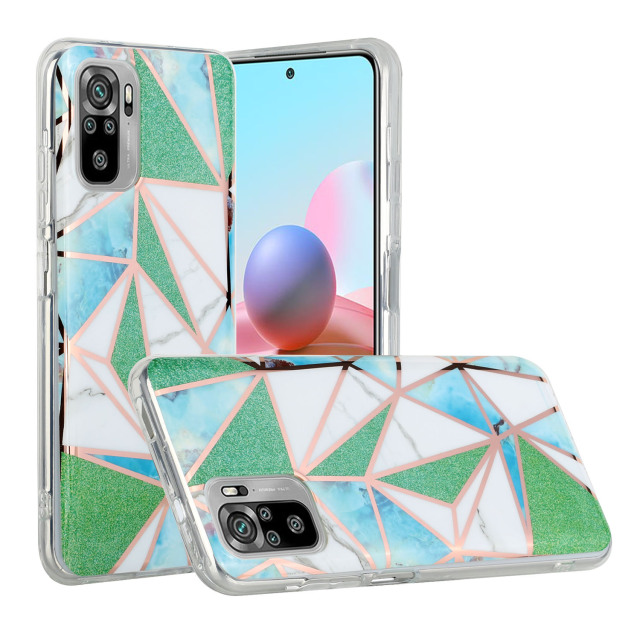Marble Pattern Protector Plating IMD TPU Phone Shell for Redmi Note 10- Green glitter