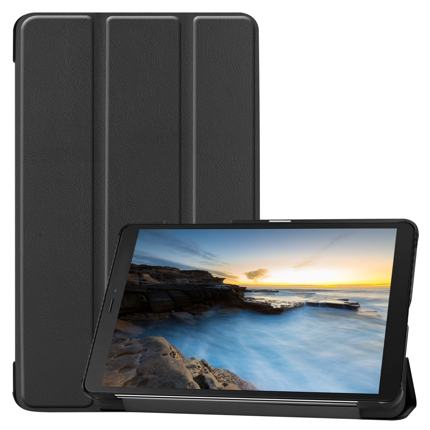 Tri-fold Stand PU Leather Flip Case for Samsung Galaxy Tab A7 Lite 8.7 inch 2021 SM-T220/T225- Black