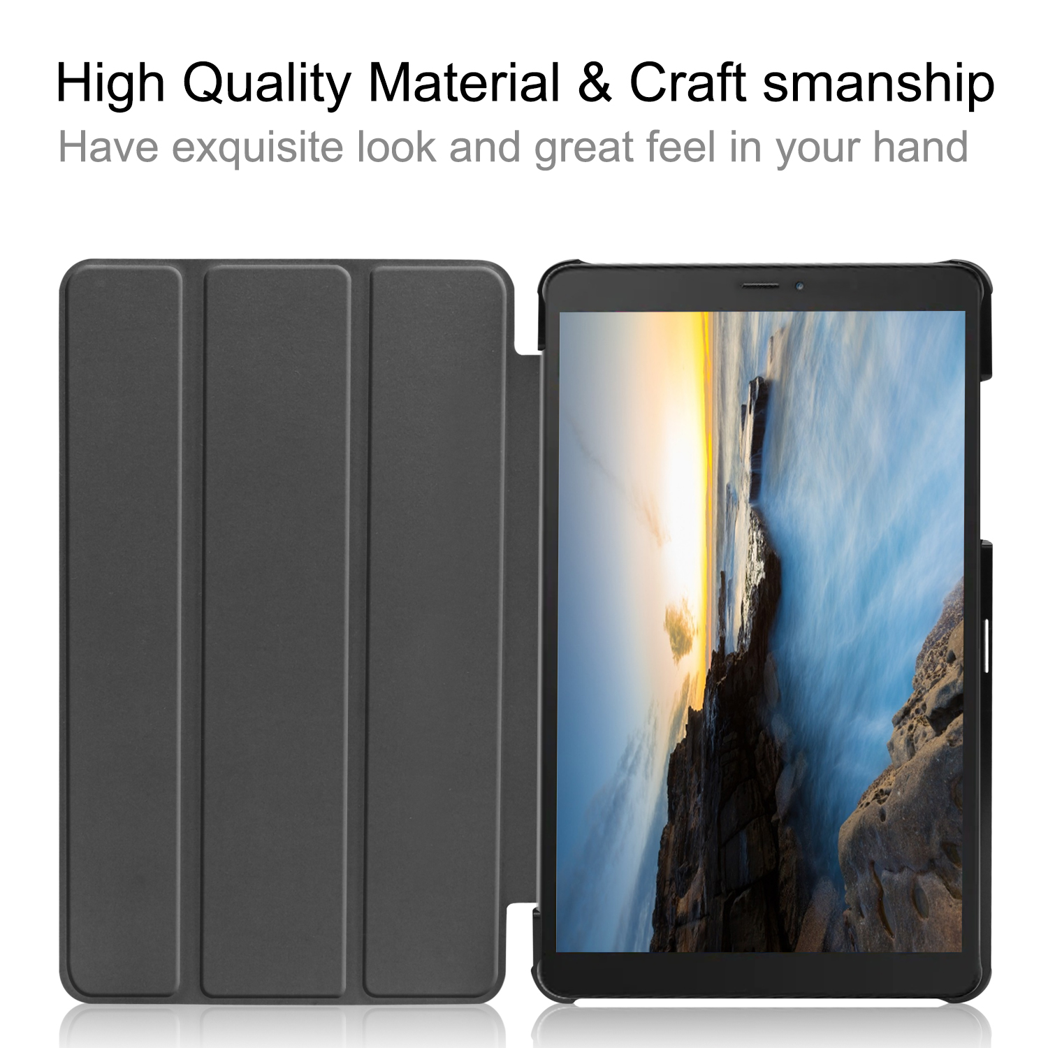 Tri-fold Stand PU Leather Flip Case for Samsung Galaxy Tab A7 Lite 8.7 inch 2021 SM-T220/T225- Black