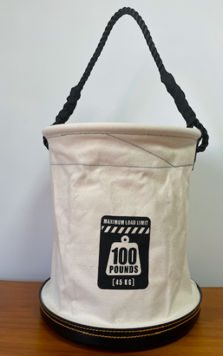 Plastic bottom bucket canvas bag, canvas tool bucket bag with rope handle