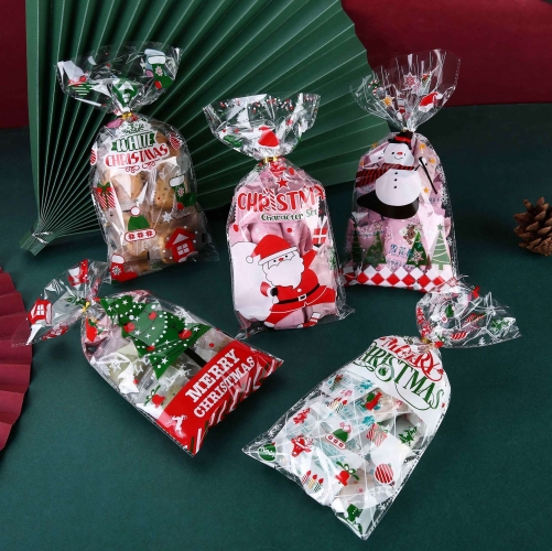 Merry Christmas Gift Plastic Bags Xmas Cookie New Year Candy Bag