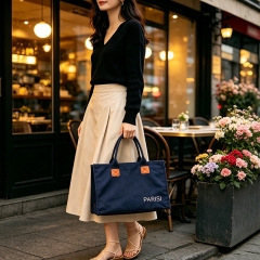 Dark blue cotton canvas tote bag