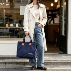 Dark blue cotton canvas tote bag