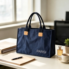 Dark blue cotton canvas tote bag