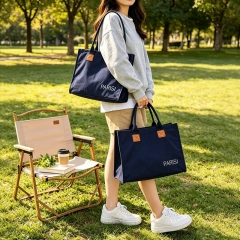 Dark blue cotton canvas tote bag