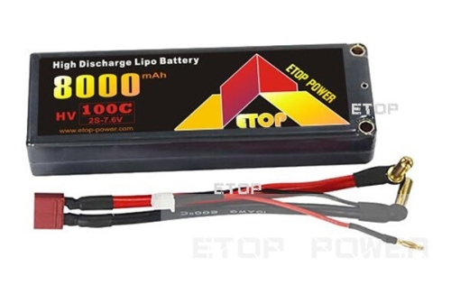 ETOP POWER 8000mAh 100C 2S 7.6V Hard case HV LiPO battery