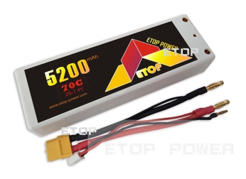 ETOP POWER 5200mAh 70C 2S 7.4V Hard case RC Car LiPO battery