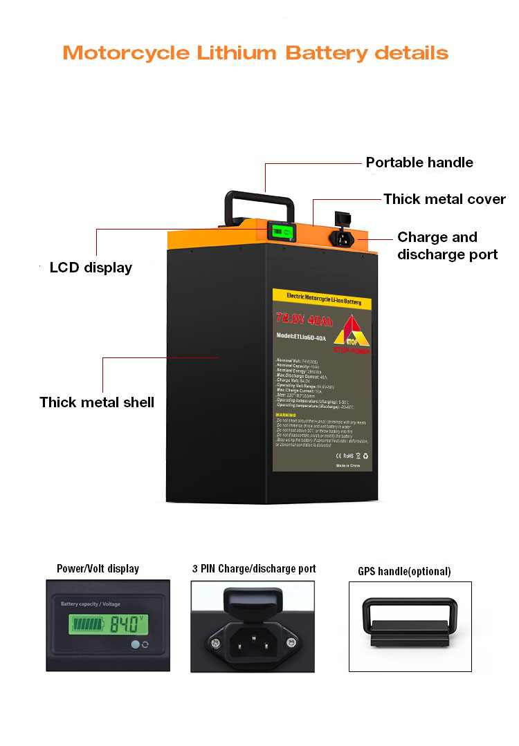 ETOP Li-ion battery pack 72V 40Ah for electric motorcycle