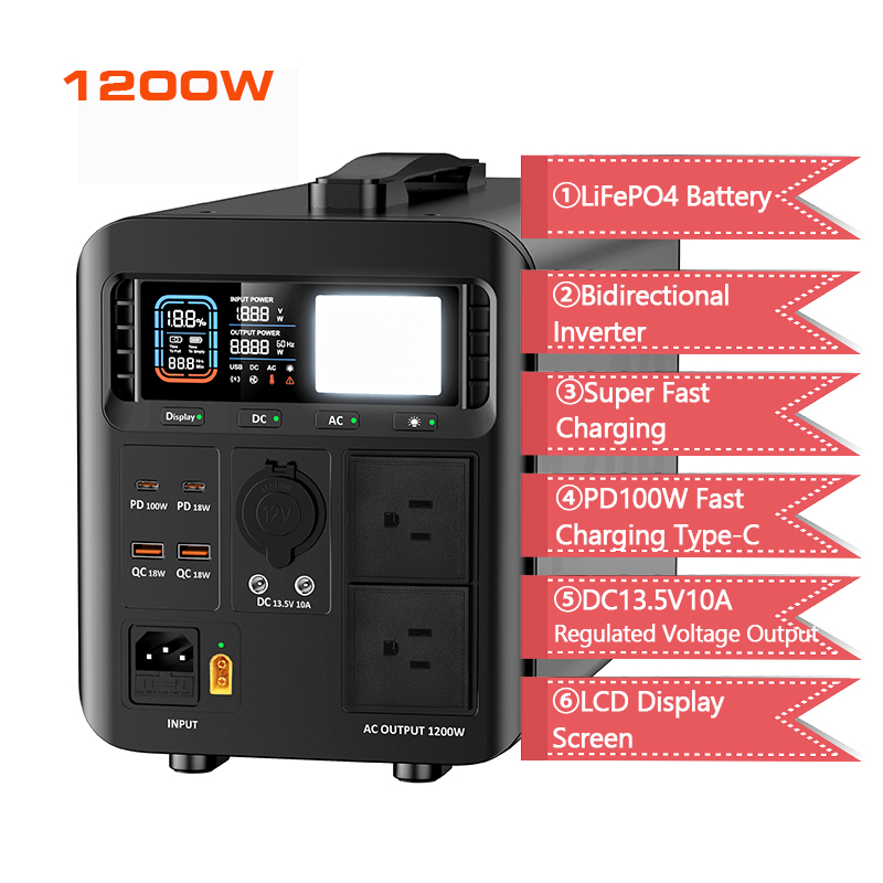 ソーラー 1200W リチウム バッテリー ポータブル パワー ステーション 220V 300W 700W 2500W 屋外エネルギー ストレージ電源